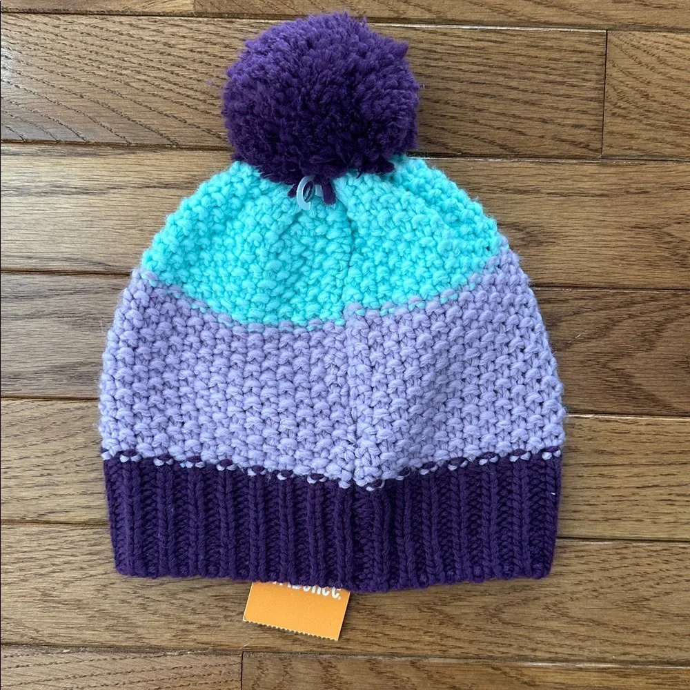 🩵NWT GYMBOREE girls winter hat purple lavender turquoise stripes pom medium new